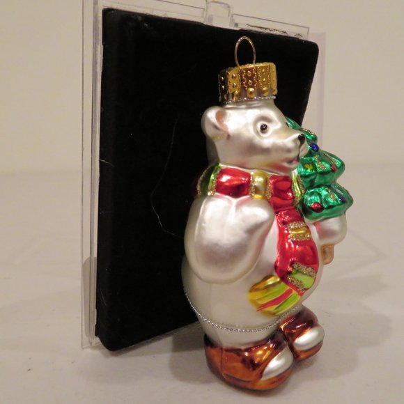 Christmas Glass Ornament Polar Bear Handcrafted by Unique Treasure Box Keepsake - Picture 3 of 6
